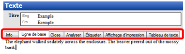 Onglets Texte